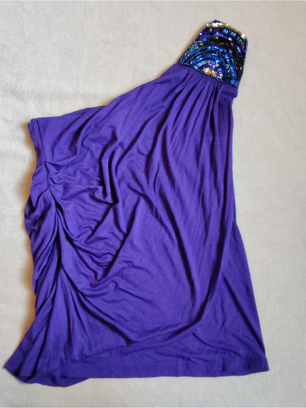 Y2K Charming Charlie Purple One Shoulder Beaded Top Women M Party McBling USA